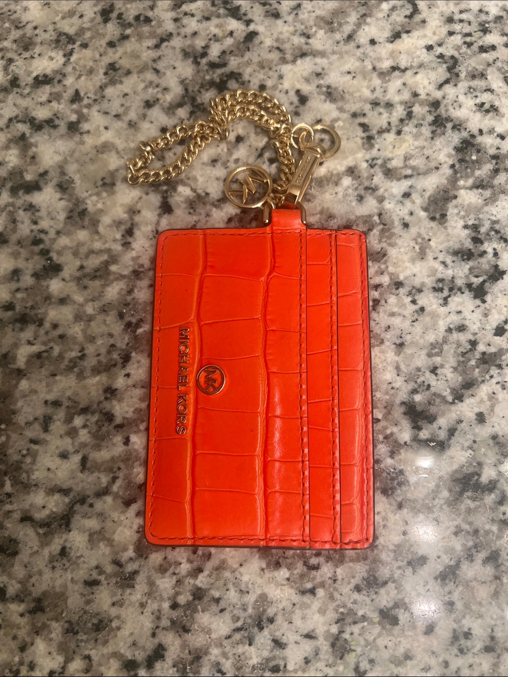 Women’s Michael Kors Orange Card Holder with Gold Chain